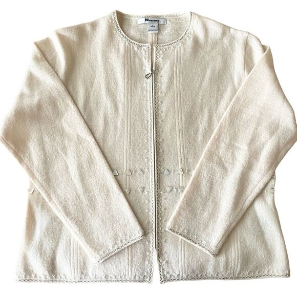 Nygard Collection Embellished Full Zip Boiled Wool Cream Cardigan Sweater Large - Picture 4 of 10